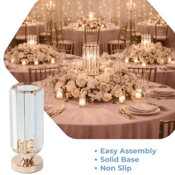 2-Pack Crystal Pendant Hurricane Candle Holders with Glass Shade - 11inches H x 4inches W (Gold Finish)