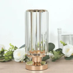 2-Pack Crystal Pendant Hurricane Candle Holders with Glass Shade - 11inches H x 4inches W (Gold Finish)