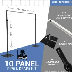 10-Panel Black Anodized Pipe and Drape Kit / Backdrop - 9-16 Feet Tall (Adjustable)