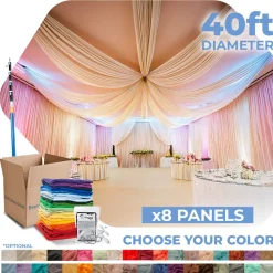 8 Panel Kit - Prefabricated Complete Ceiling Drape Kit - 40ft Diameter - Select Drop, Fabric & Color!