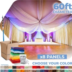 8 Panel Kit - Prefabricated Complete Ceiling Drape Kit - 60ft Diameter - Select Drop, Fabric & Color!