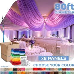 8 Panel Kit - Prefabricated Complete Ceiling Drape Kit - 80ft Diameter - Select Drop, Fabric & Color!