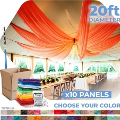 10 Panel Kit - Prefabricated Complete Ceiling Drape Kit - 20ft Diameter - Select Drop, Fabric & Color!