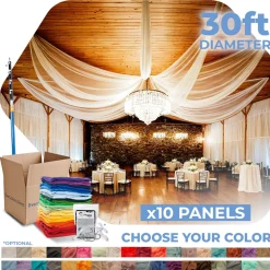 10 Panel Kit - Prefabricated Complete Ceiling Drape Kit - 30ft Diameter - Select Drop, Fabric & Color!