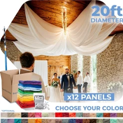 12 Panel Kit - Prefabricated Complete Ceiling Drape Kit - 20ft Diameter - Select Drop, Fabric & Color!