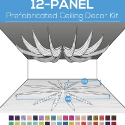12 Panel Kit - Prefabricated Complete Ceiling Drape Kit - 20ft Diameter - Select Drop, Fabric & Color!