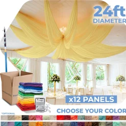 12 Panel Kit - Prefabricated Complete Ceiling Drape Kit - 24ft Diameter - Select Drop, Fabric & Color!