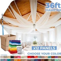 12 Panel Kit - Prefabricated Complete Ceiling Drape Kit - 36ft Diameter - Select Drop, Fabric & Color!