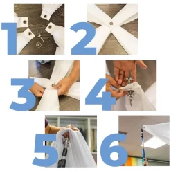 12 Panel Kit - Prefabricated Complete Ceiling Drape Kit - 40ft Diameter - Select Drop, Fabric & Color!