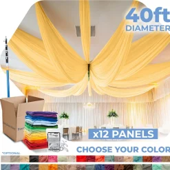 12 Panel Kit - Prefabricated Complete Ceiling Drape Kit - 40ft Diameter - Select Drop, Fabric & Color!
