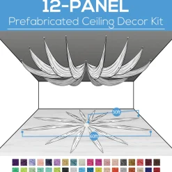 12 Panel Kit - Prefabricated Complete Ceiling Drape Kit - 60ft Diameter - Select Drop, Fabric & Color!