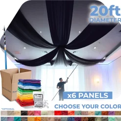 6 Panel Kit - Prefabricated Complete Ceiling Drape Kit - 20ft Diameter - Select Drop, Fabric & Color!