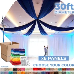 6 Panel Kit - Prefabricated Complete Ceiling Drape Kit - 30ft Diameter - Select Drop, Fabric & Color!