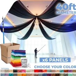 6 Panel Kit - Prefabricated Complete Ceiling Drape Kit - 40ft Diameter - Select Drop, Fabric & Color!