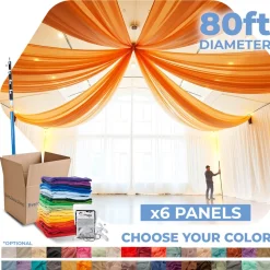 6 Panel Kit - Prefabricated Complete Ceiling Drape Kit - 80ft Diameter - Select Drop, Fabric & Color!