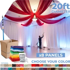 8 Panel Kit - Prefabricated Complete Ceiling Drape Kit - 20ft Diameter - Select Drop, Fabric & Color!