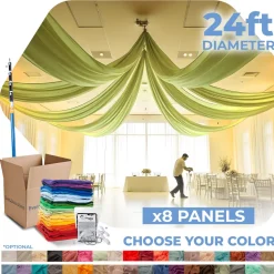8 Panel Kit - Prefabricated Complete Ceiling Drape Kit - 24ft Diameter - Select Drop, Fabric & Color!