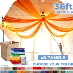 8 Panel Kit - Prefabricated Complete Ceiling Drape Kit - 36ft Diameter - Select Drop, Fabric & Color!