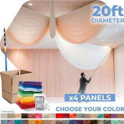 4 Panel Kit - Prefabricated Complete Ceiling Drape Kit - 20ft Diameter - Select Drop, Fabric & Color!