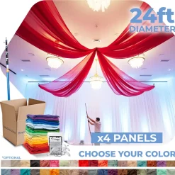 4 Panel Kit - Prefabricated Complete Ceiling Drape Kit - 24ft Diameter - Select Drop, Fabric & Color!