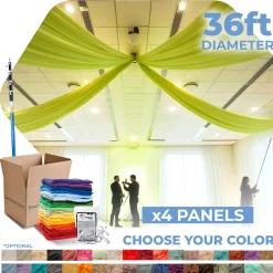 4 Panel Kit - Prefabricated Complete Ceiling Drape Kit - 36ft Diameter - Select Drop, Fabric & Color!