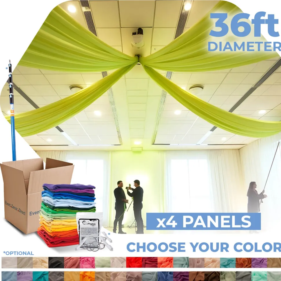 4 Panel Kit - Prefabricated Complete Ceiling Drape Kit - 36ft Diameter - Select Drop, Fabric & Color!