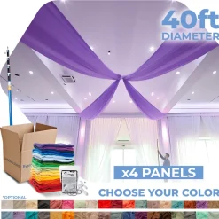 4 Panel Kit - Prefabricated Complete Ceiling Drape Kit - 40ft Diameter - Select Drop, Fabric & Color!