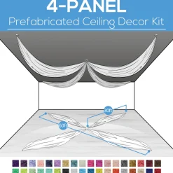 4 Panel Kit - Prefabricated Complete Ceiling Drape Kit - 60ft Diameter - Select Drop, Fabric & Color!