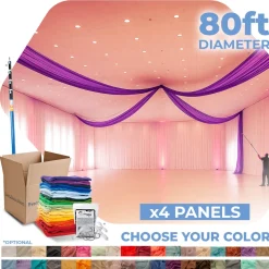 4 Panel Kit - Prefabricated Complete Ceiling Drape Kit - 80ft Diameter - Select Drop, Fabric & Color!