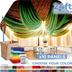 10 Panel Kit - Prefabricated Complete Ceiling Drape Kit - 24ft Diameter - Select Drop, Fabric & Color!