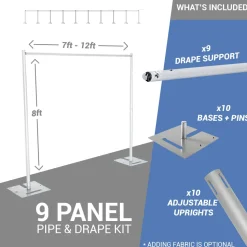 9-Panel Pipe and Drape Kit / Backdrop - 8 Foot Tall (Non-Adjustable)