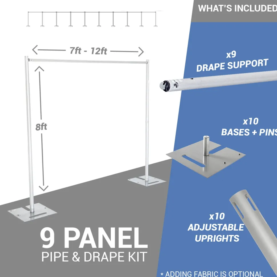 9-Panel Pipe and Drape Kit / Backdrop - 8 Foot Tall (Non-Adjustable)