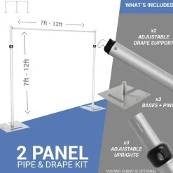 2-Panel Pipe and Drape Kit / Backdrop - 7-12 Feet Tall (Adjustable)