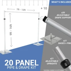 20-Panel Pipe and Drape Kit / Backdrop - 9-16 Feet Tall (Adjustable)
