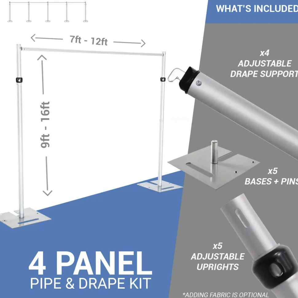 4-Panel Pipe and Drape Kit / Backdrop - 9-16 Feet Tall (Adjustable)