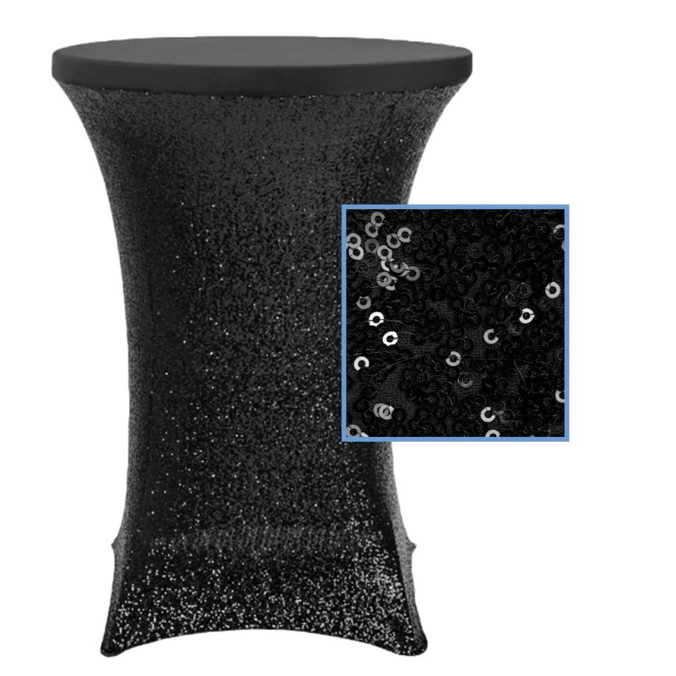 Perfect Fit Sequin Spandex Cocktail Table Cover 30"-32" Round - Black