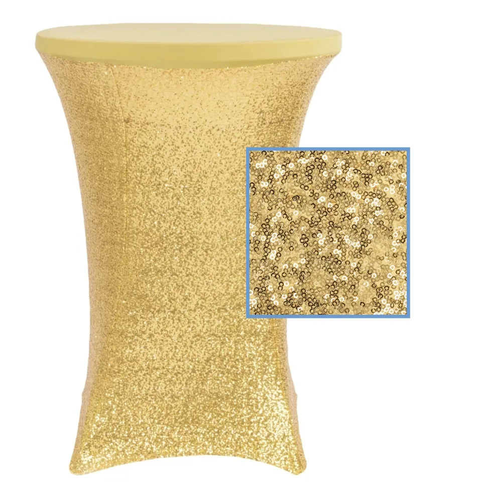 Perfect Fit Sequin Spandex Cocktail Table Cover 30"-32" Round - Gold
