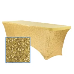 Perfect Fit Sequin Spandex Table Cover for 6FT Banquet Table - Gold