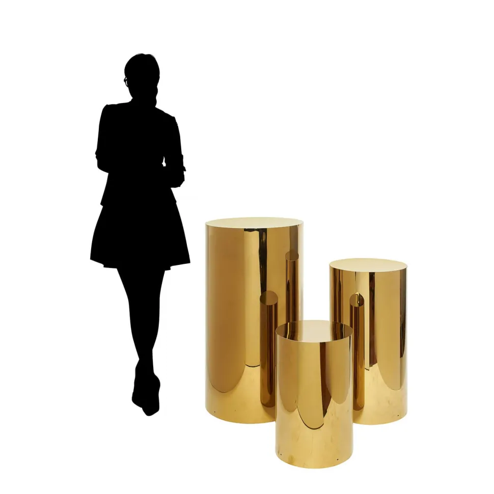 3 Piece Set of Metal Cylinder Pedestals Display - Gold