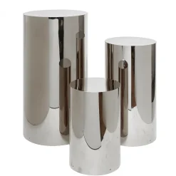 3 Piece Set of Metal Cylinder Pedestals Display - Silver
