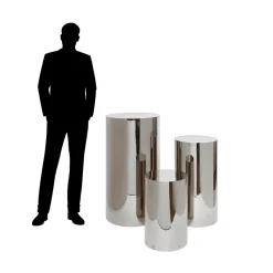 3 Piece Set of Metal Cylinder Pedestals Display - Silver