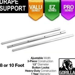 3 Piece Telescoping Drape Support Crossbar – adjustable 8’, 9’, 10’ (breaks apart in lengths of 49”)