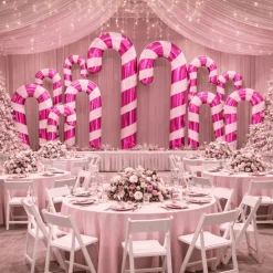 Pink Giant Inflatable Mirror Candy Cane – Maxorb™ Reflective Holiday Event Decor – Commercial Installation Sizes