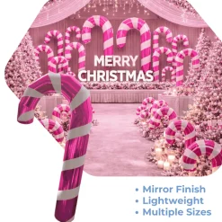 Pink Giant Inflatable Mirror Candy Cane – Maxorb™ Reflective Holiday Event Decor – Commercial Installation Sizes