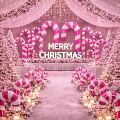 Pink Giant Inflatable Mirror Candy Cane – Maxorb™ Reflective Holiday Event Decor – Commercial Installation Sizes
