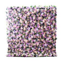 Pink, Purple & White Mixed Florals w/ Greenery - Curtain Style Floral Wall - Easy Install! Select Size