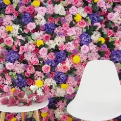 Pink, Red, Purple & White Mixed Florals - Curtain Style Floral Wall - Easy Install! Select Size
