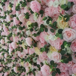 Pink w/ Greenery Mixed Floral Wall - Curtain Style - Easy Install! Select Size