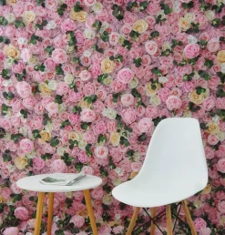 Pink w/ Greenery Mixed Floral Wall - Curtain Style - Easy Install! Select Size