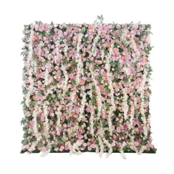 Pink, White & Greenery Deluxe Mixed Floral Wall - Curtain Style - Easy Install! Select Size